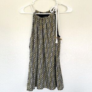 Ann Taylor Silk Blend Halter Top Chain/Geometric Print Nautical Rope Tie Size 10